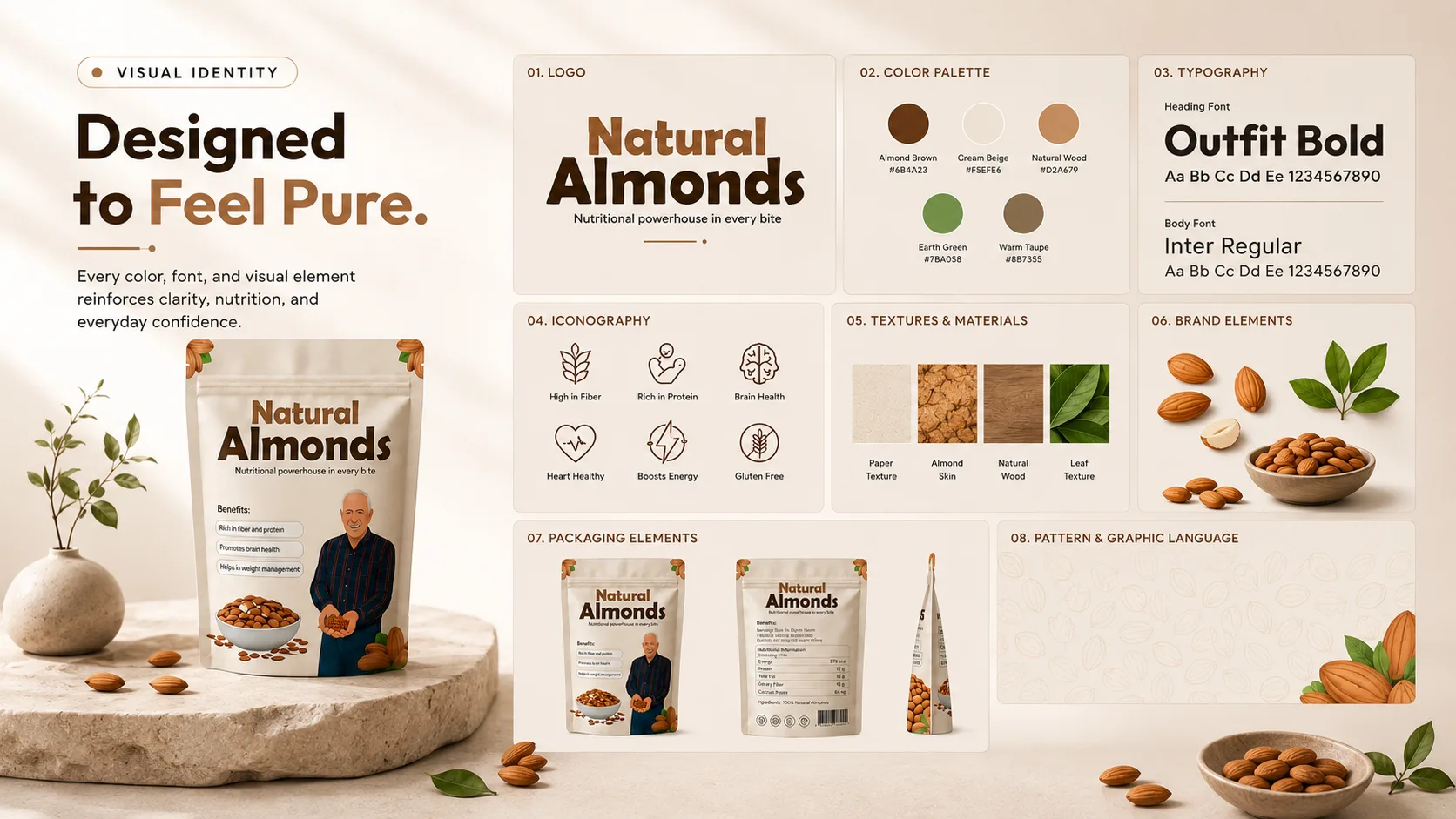 Natural Almond — Packaging Design packaging & visual design mockup 9 by Raghav Chopra